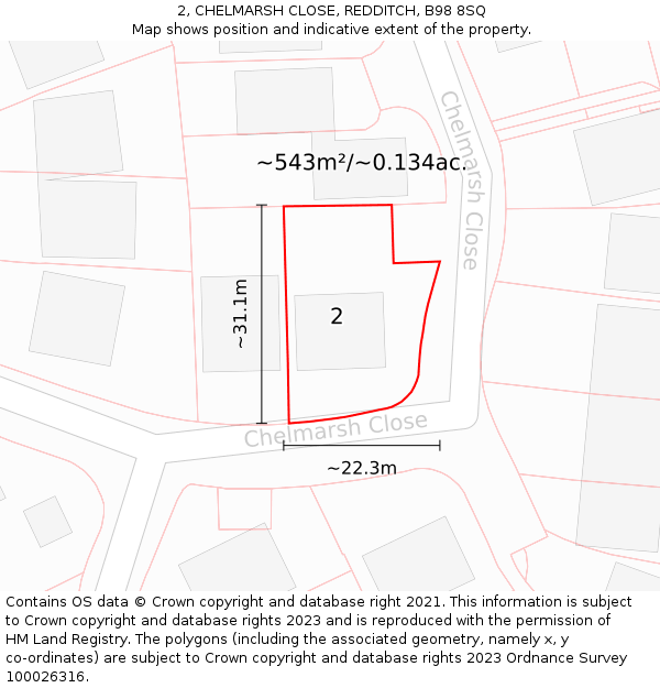 2, CHELMARSH CLOSE, REDDITCH, B98 8SQ: Plot and title map