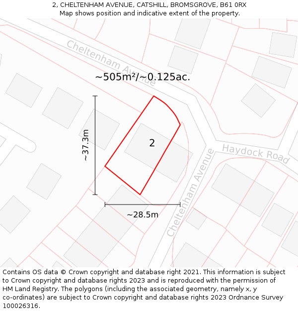 2, CHELTENHAM AVENUE, CATSHILL, BROMSGROVE, B61 0RX: Plot and title map