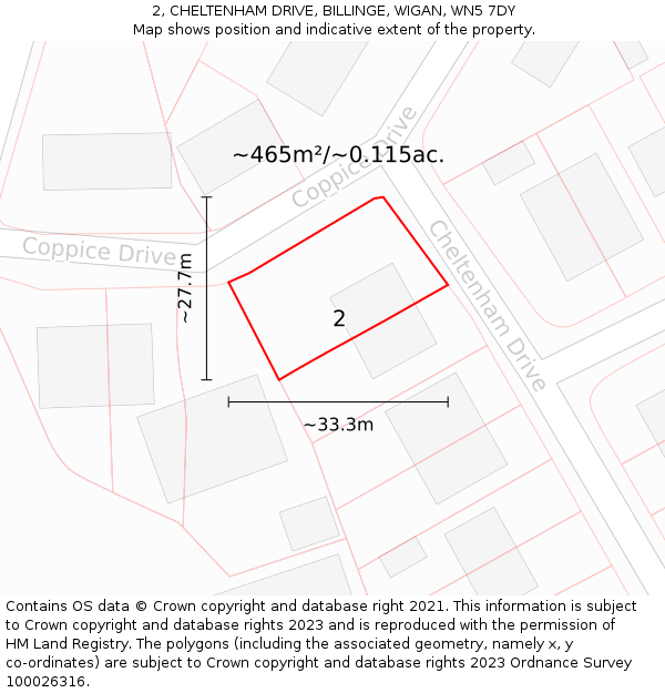 2, CHELTENHAM DRIVE, BILLINGE, WIGAN, WN5 7DY: Plot and title map