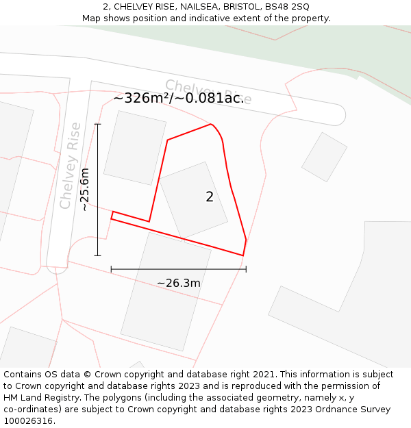 2, CHELVEY RISE, NAILSEA, BRISTOL, BS48 2SQ: Plot and title map