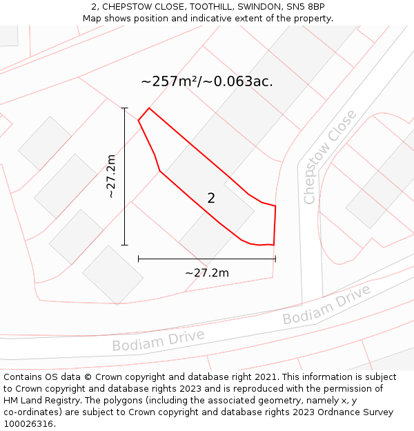 2, CHEPSTOW CLOSE, TOOTHILL, SWINDON, SN5 8BP: Plot and title map