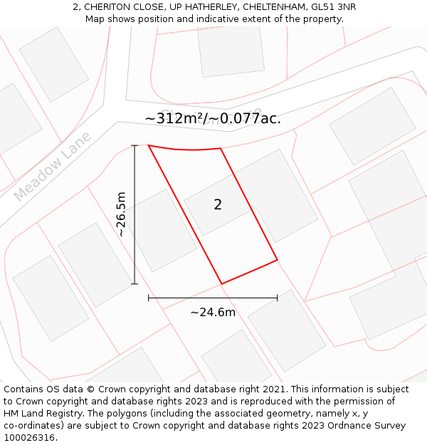 2, CHERITON CLOSE, UP HATHERLEY, CHELTENHAM, GL51 3NR: Plot and title map