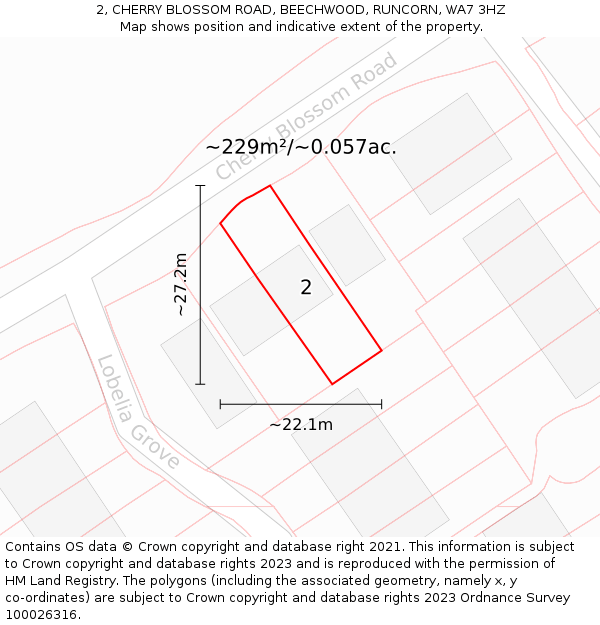 2, CHERRY BLOSSOM ROAD, BEECHWOOD, RUNCORN, WA7 3HZ: Plot and title map