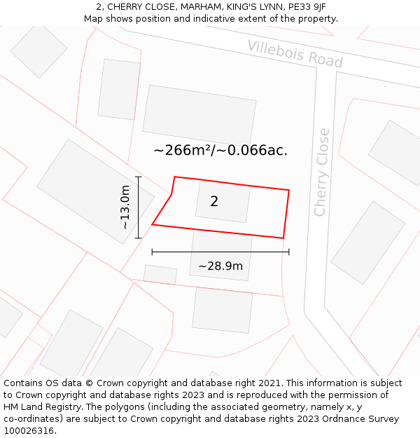 2, CHERRY CLOSE, MARHAM, KING'S LYNN, PE33 9JF: Plot and title map