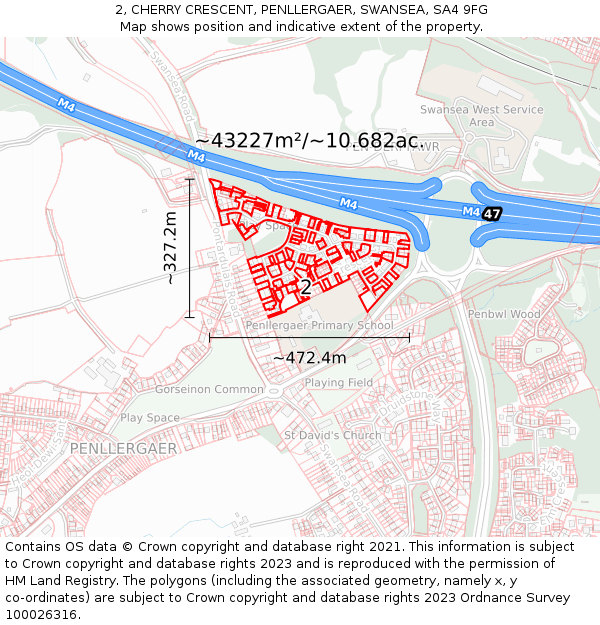 2, CHERRY CRESCENT, PENLLERGAER, SWANSEA, SA4 9FG: Plot and title map