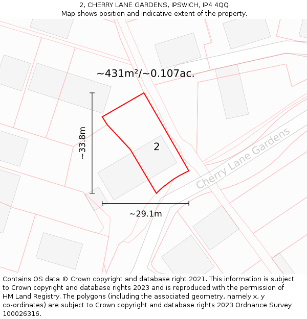 2, CHERRY LANE GARDENS, IPSWICH, IP4 4QQ: Plot and title map