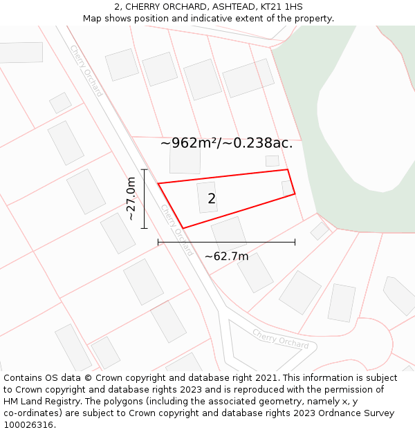 2, CHERRY ORCHARD, ASHTEAD, KT21 1HS: Plot and title map