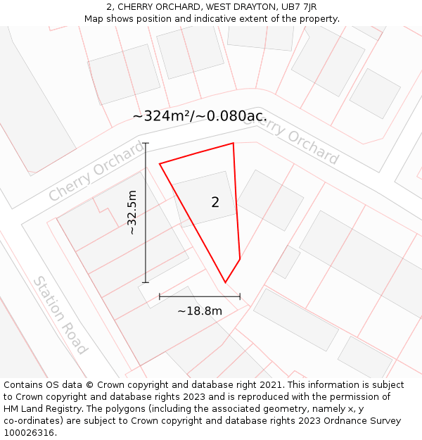 2, CHERRY ORCHARD, WEST DRAYTON, UB7 7JR: Plot and title map