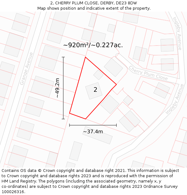 2, CHERRY PLUM CLOSE, DERBY, DE23 8DW: Plot and title map