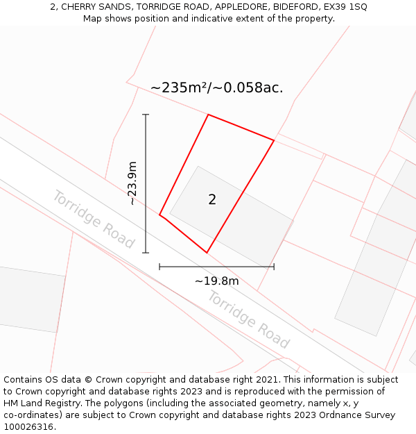 2, CHERRY SANDS, TORRIDGE ROAD, APPLEDORE, BIDEFORD, EX39 1SQ: Plot and title map