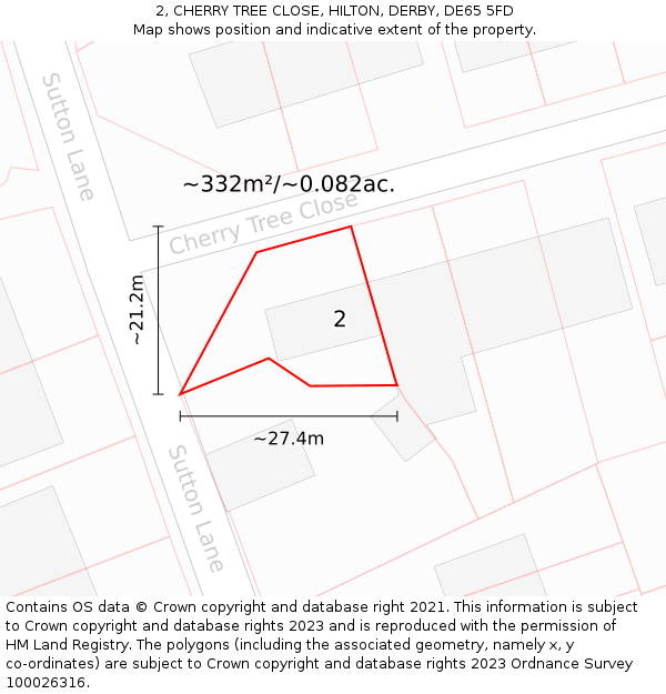 2, CHERRY TREE CLOSE, HILTON, DERBY, DE65 5FD: Plot and title map