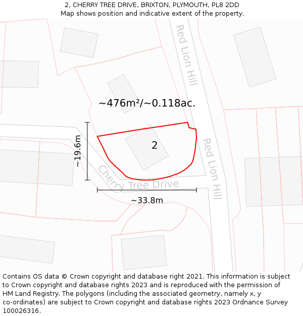 2, CHERRY TREE DRIVE, BRIXTON, PLYMOUTH, PL8 2DD: Plot and title map