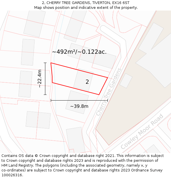 2, CHERRY TREE GARDENS, TIVERTON, EX16 6ST: Plot and title map