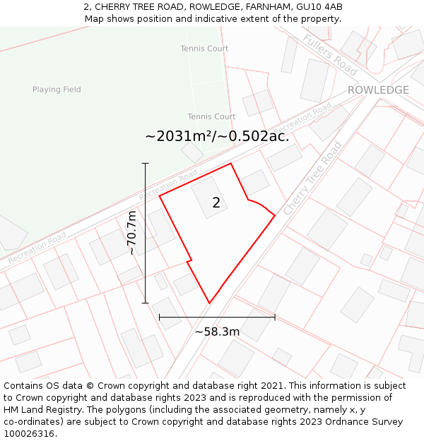 2, CHERRY TREE ROAD, ROWLEDGE, FARNHAM, GU10 4AB: Plot and title map