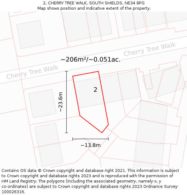 2, CHERRY TREE WALK, SOUTH SHIELDS, NE34 8PG: Plot and title map