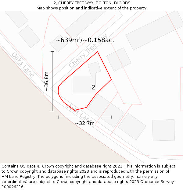 2, CHERRY TREE WAY, BOLTON, BL2 3BS: Plot and title map