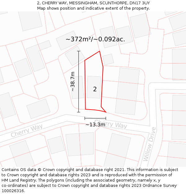 2, CHERRY WAY, MESSINGHAM, SCUNTHORPE, DN17 3UY: Plot and title map