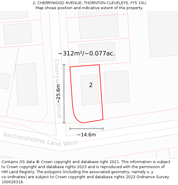 2, CHERRYWOOD AVENUE, THORNTON-CLEVELEYS, FY5 1SU: Plot and title map