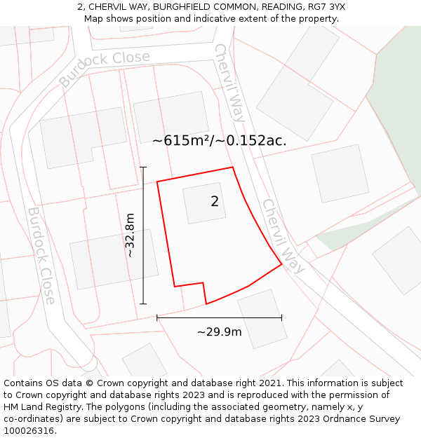 2, CHERVIL WAY, BURGHFIELD COMMON, READING, RG7 3YX: Plot and title map