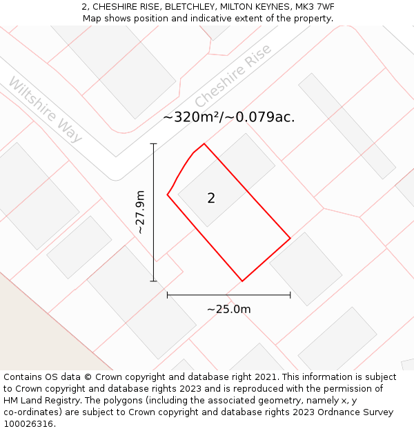 2, CHESHIRE RISE, BLETCHLEY, MILTON KEYNES, MK3 7WF: Plot and title map