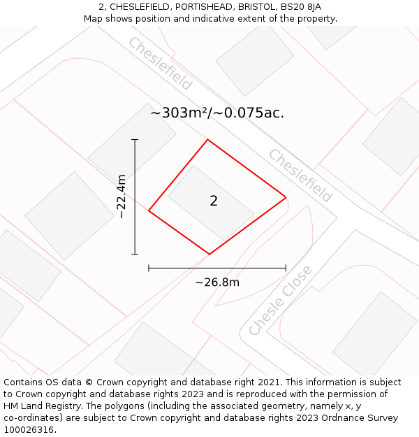 2, CHESLEFIELD, PORTISHEAD, BRISTOL, BS20 8JA: Plot and title map
