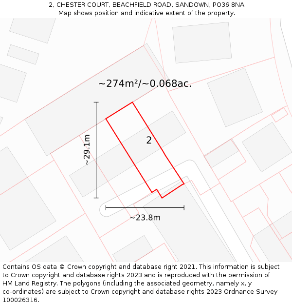 2, CHESTER COURT, BEACHFIELD ROAD, SANDOWN, PO36 8NA: Plot and title map