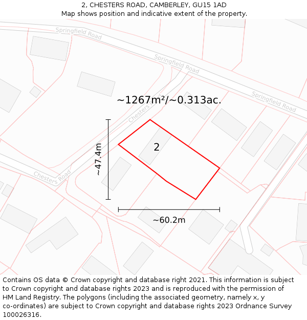 2, CHESTERS ROAD, CAMBERLEY, GU15 1AD: Plot and title map