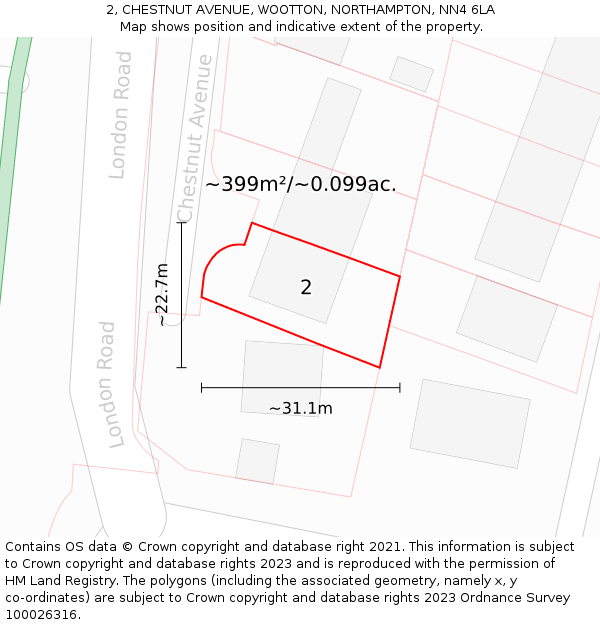 2, CHESTNUT AVENUE, WOOTTON, NORTHAMPTON, NN4 6LA: Plot and title map