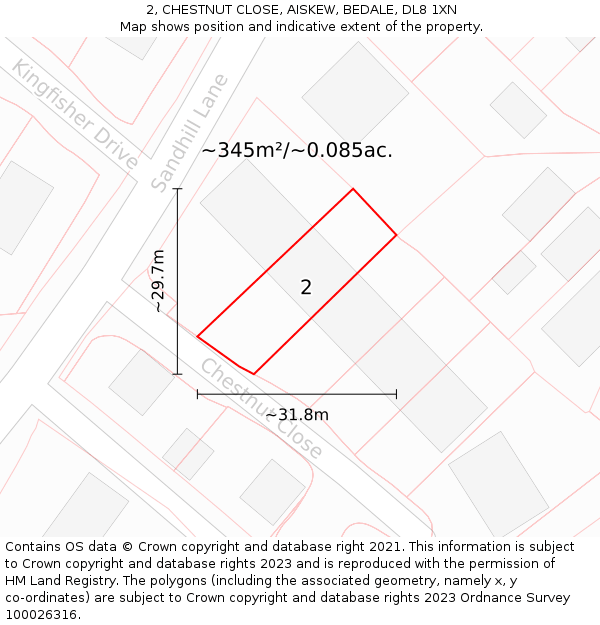 2, CHESTNUT CLOSE, AISKEW, BEDALE, DL8 1XN: Plot and title map