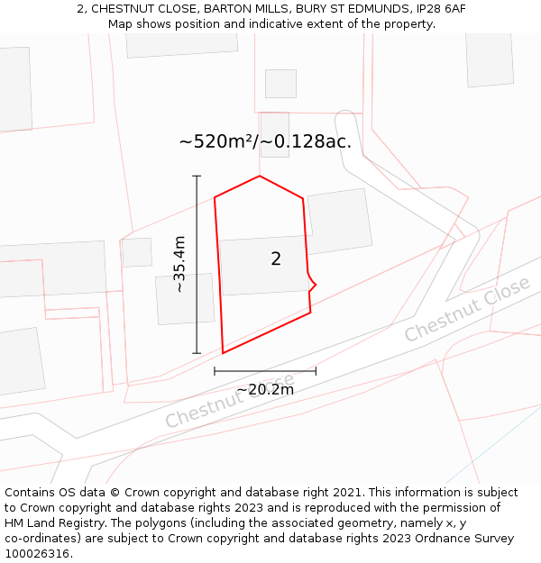 2, CHESTNUT CLOSE, BARTON MILLS, BURY ST EDMUNDS, IP28 6AF: Plot and title map