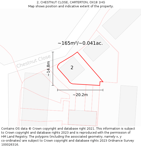 2, CHESTNUT CLOSE, CARTERTON, OX18 1HG: Plot and title map