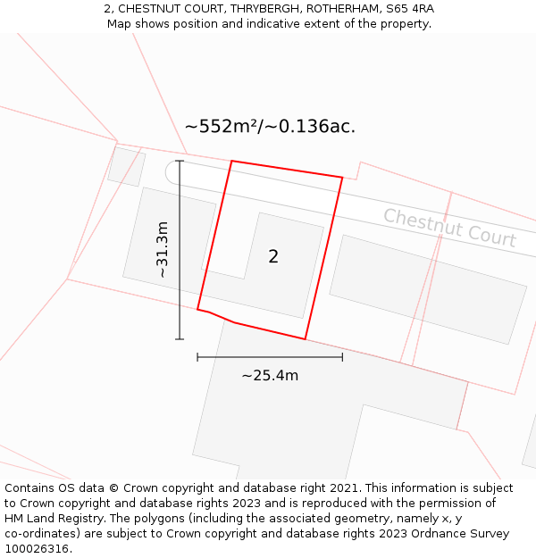 2, CHESTNUT COURT, THRYBERGH, ROTHERHAM, S65 4RA: Plot and title map