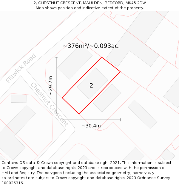 2, CHESTNUT CRESCENT, MAULDEN, BEDFORD, MK45 2DW: Plot and title map