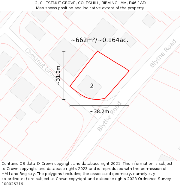 2, CHESTNUT GROVE, COLESHILL, BIRMINGHAM, B46 1AD: Plot and title map