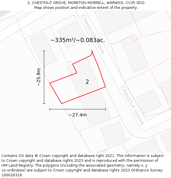 2, CHESTNUT GROVE, MORETON MORRELL, WARWICK, CV35 9DG: Plot and title map