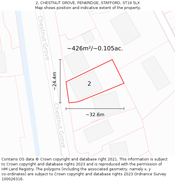 2, CHESTNUT GROVE, PENKRIDGE, STAFFORD, ST19 5LX: Plot and title map