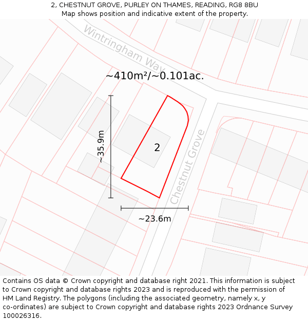 2, CHESTNUT GROVE, PURLEY ON THAMES, READING, RG8 8BU: Plot and title map