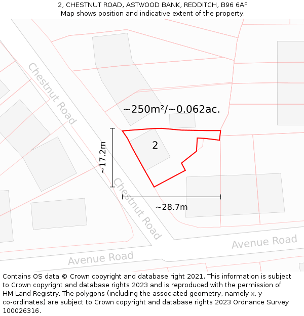 2, CHESTNUT ROAD, ASTWOOD BANK, REDDITCH, B96 6AF: Plot and title map