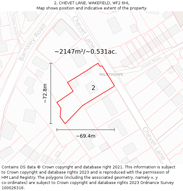 2, CHEVET LANE, WAKEFIELD, WF2 6HL: Plot and title map