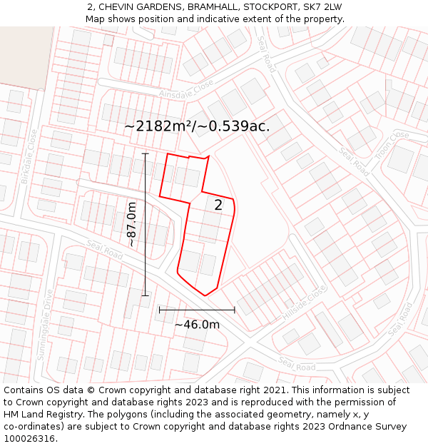 2, CHEVIN GARDENS, BRAMHALL, STOCKPORT, SK7 2LW: Plot and title map