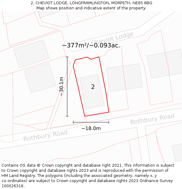 2, CHEVIOT LODGE, LONGFRAMLINGTON, MORPETH, NE65 8BG: Plot and title map