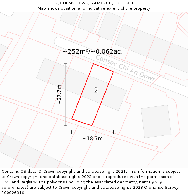 2, CHI AN DOWR, FALMOUTH, TR11 5GT: Plot and title map