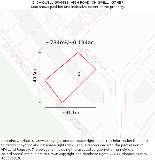 2, CHIGWELL GRANGE, HIGH ROAD, CHIGWELL, IG7 6BF: Plot and title map