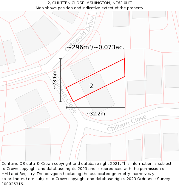 2, CHILTERN CLOSE, ASHINGTON, NE63 0HZ: Plot and title map