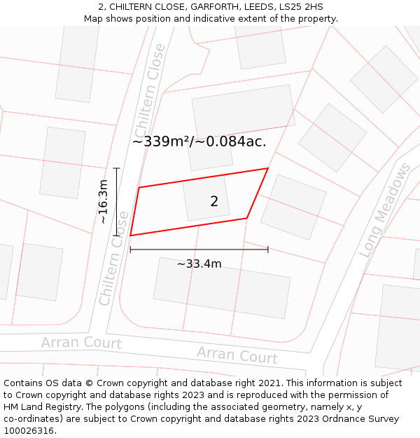 2, CHILTERN CLOSE, GARFORTH, LEEDS, LS25 2HS: Plot and title map