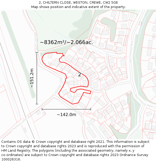 2, CHILTERN CLOSE, WESTON, CREWE, CW2 5GE: Plot and title map