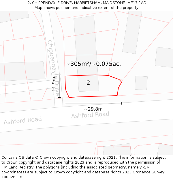 2, CHIPPENDAYLE DRIVE, HARRIETSHAM, MAIDSTONE, ME17 1AD: Plot and title map