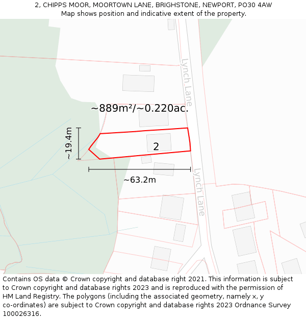 2, CHIPPS MOOR, MOORTOWN LANE, BRIGHSTONE, NEWPORT, PO30 4AW: Plot and title map