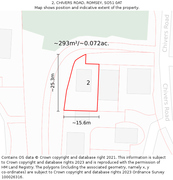 2, CHIVERS ROAD, ROMSEY, SO51 0AT: Plot and title map