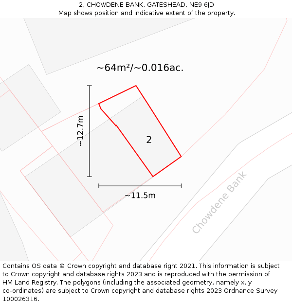 2, CHOWDENE BANK, GATESHEAD, NE9 6JD: Plot and title map